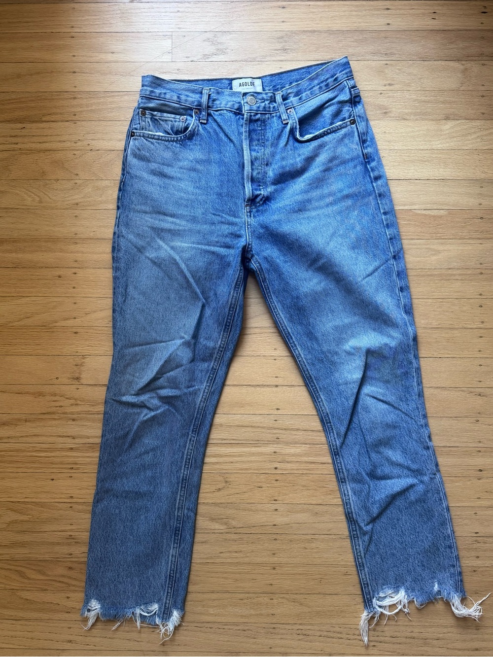 Agolde Riley High Rise Straight Crop Jeans in Haven Wash, size 27